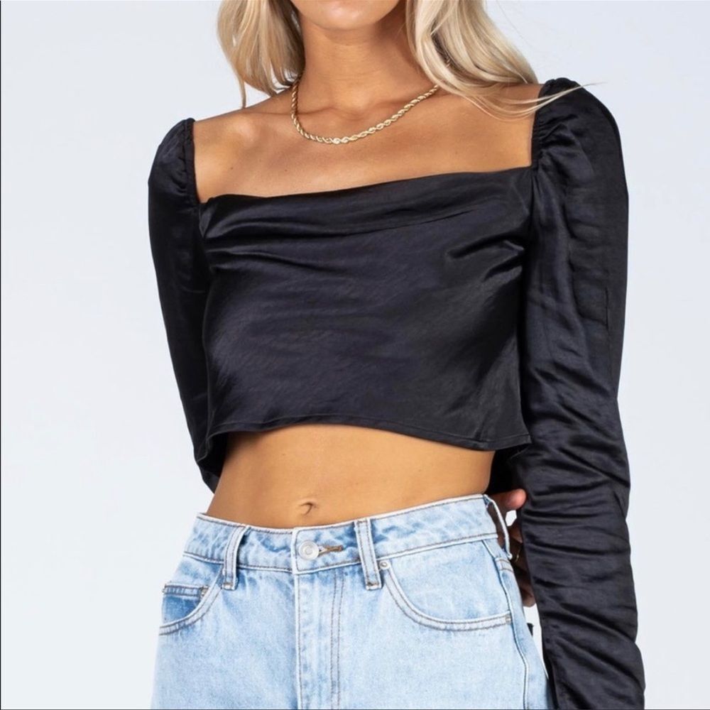 Princess Polly “Love Song” Top Black Cowl Neck Crop Top Size 6